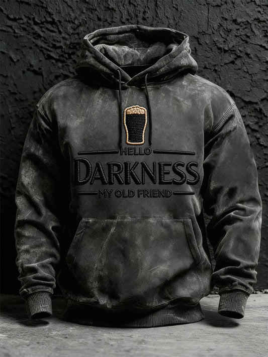 Herrtröja med huvud och ficka, print: Hello Darkness My Old Friend