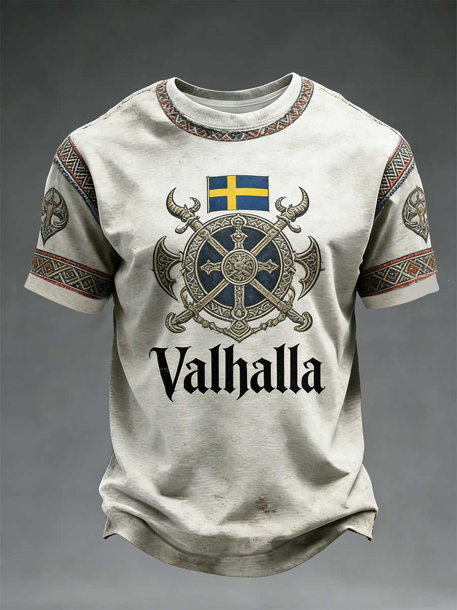 Herrtröja i svensk vikingastil med Valhalla-motiv