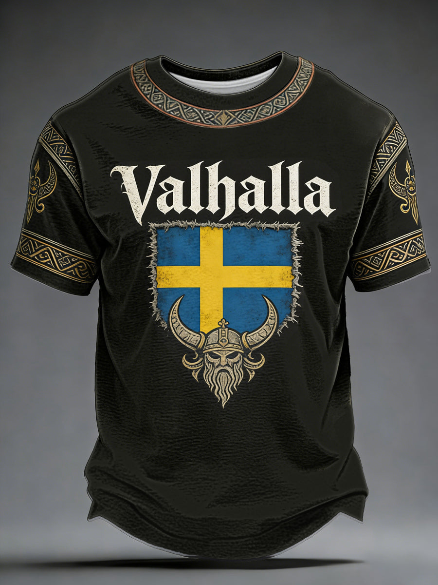 Herrtröja i svensk vikingastil med Valhalla-motiv