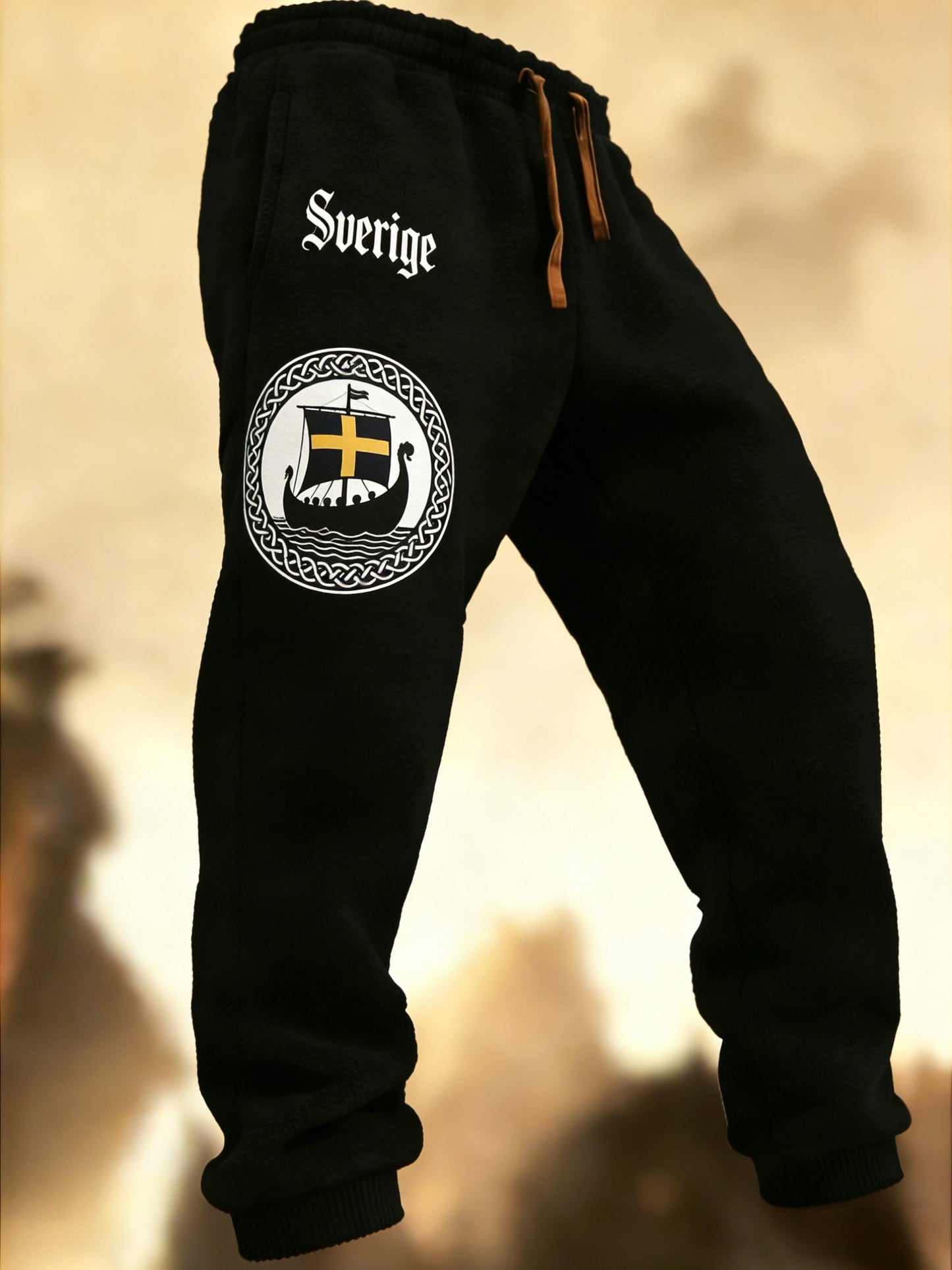 Mäns Retro Viking Svenska flaggbricka Casual Byxor