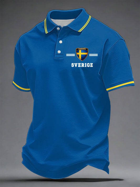 Avslappet herreskjorte med svensk trykk