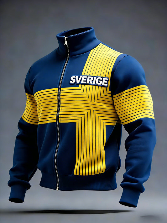 Retro viking svensk flaggemerke avslappet sporty jakke med ståkrage