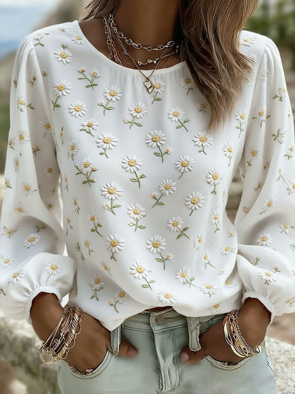 Kvinnors Daisy Art Print Casual T-shirt