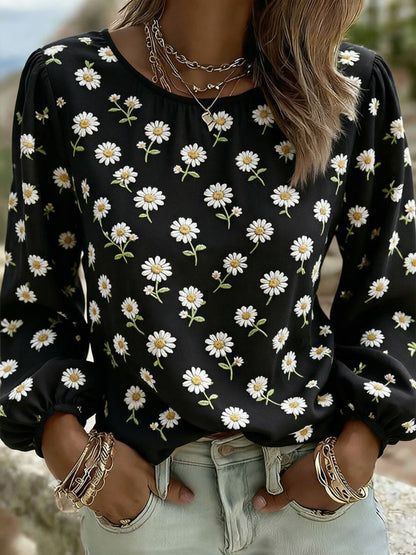 Kvinnors Daisy Art Print Casual T-shirt