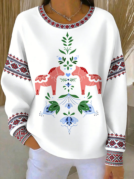Svensk Dala Horse kunsttrykk casual genser for kvinner