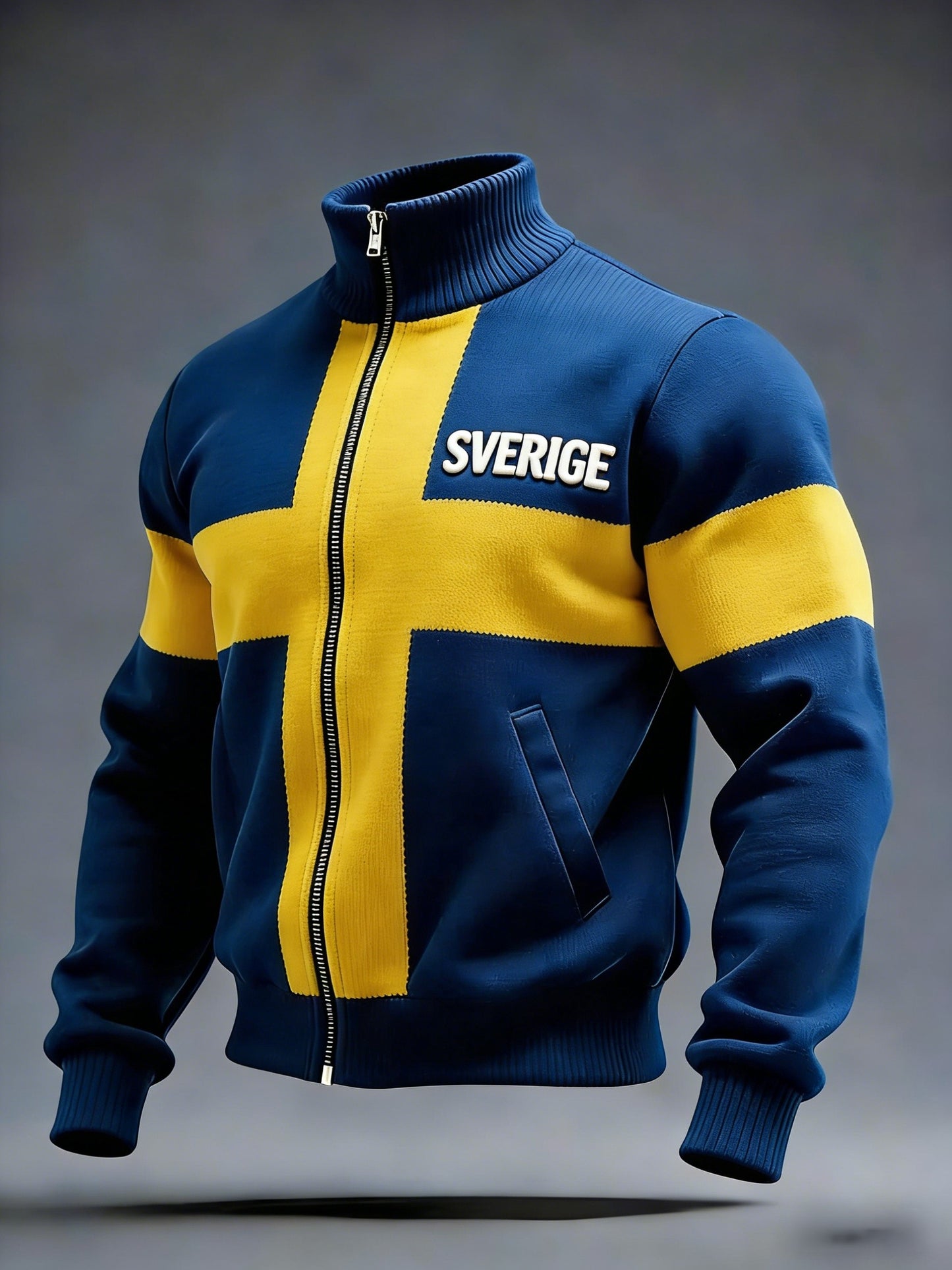 Retro Viking Svensk flaggbricka Casual Sporty Stand Collar Jacka