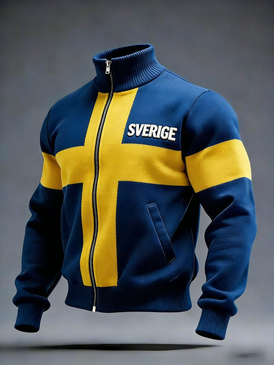 Retro Viking svensk flaggbrikke uformell sporty ståkragejakke