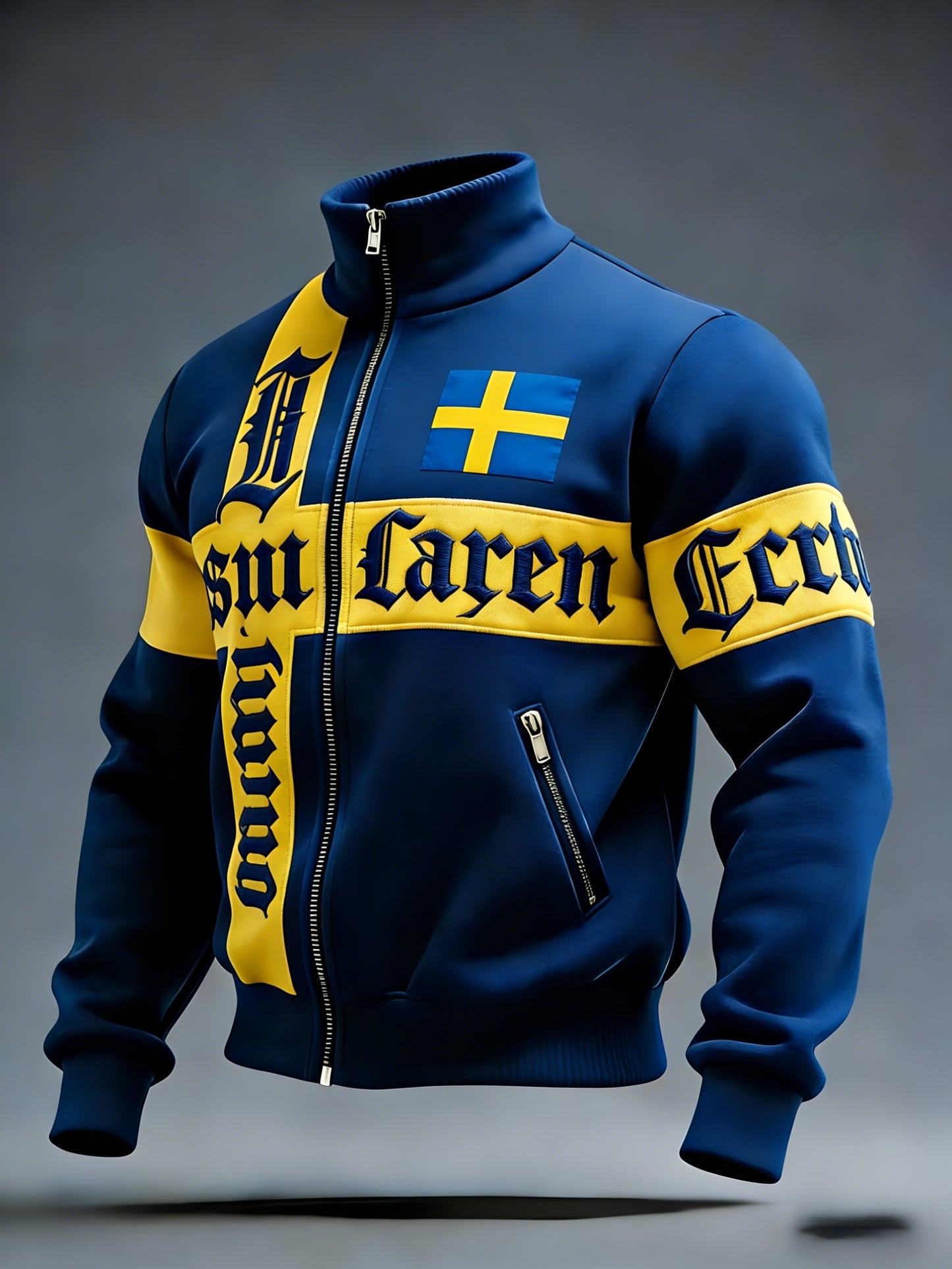 Retro viking svensk flaggmärke avslappnad sportig jacka med ståkrage