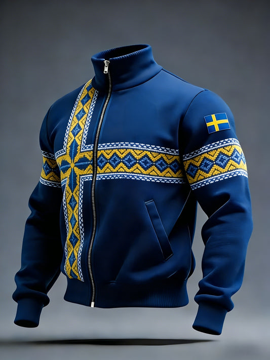 Retro Viking svensk flaggbrikke uformell sporty ståkragejakke