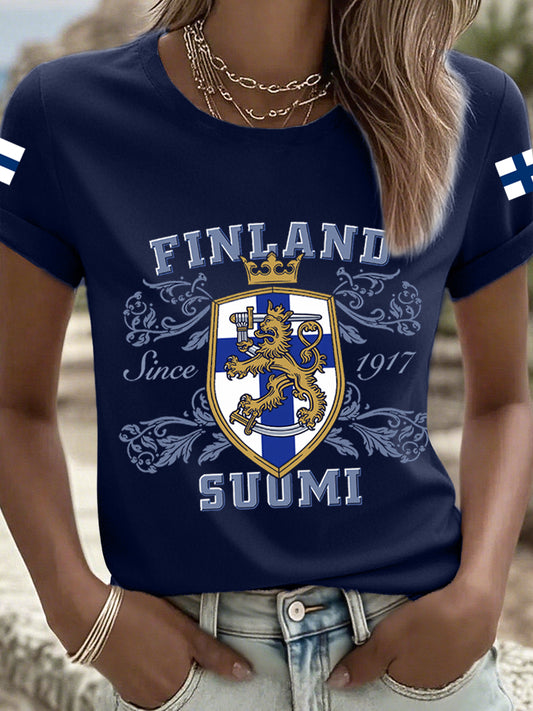 Kvinner Finland Inspirert Trykk T-skjorte