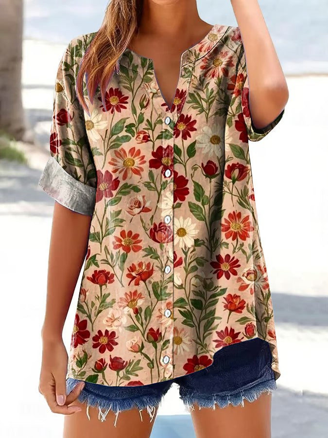 Kvinnors Retro Floral Print Knapp ner