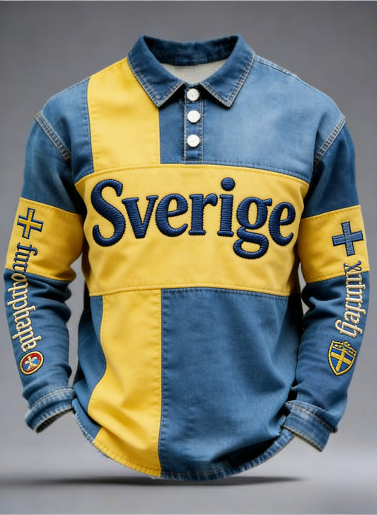Retro Viking Svensk Flaggbrikke Casual Langermet Polo-genser