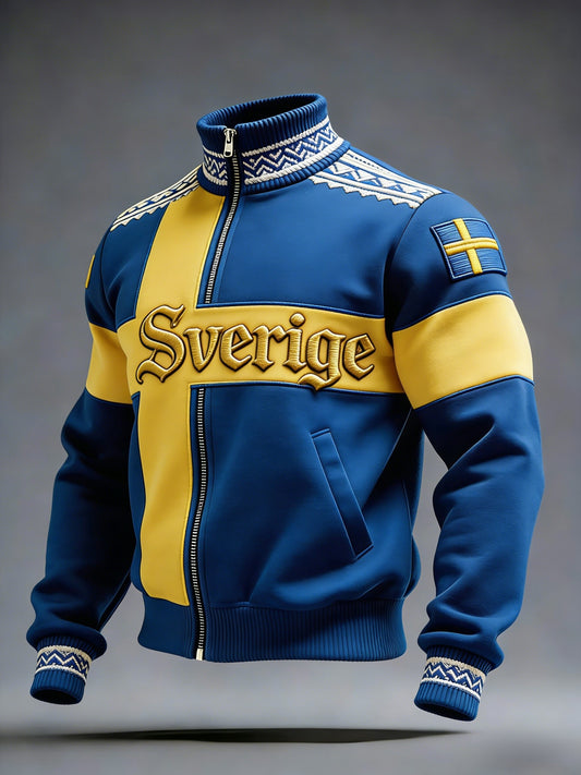 Retro Viking svensk flaggbrikke uformell sporty ståkragejakke