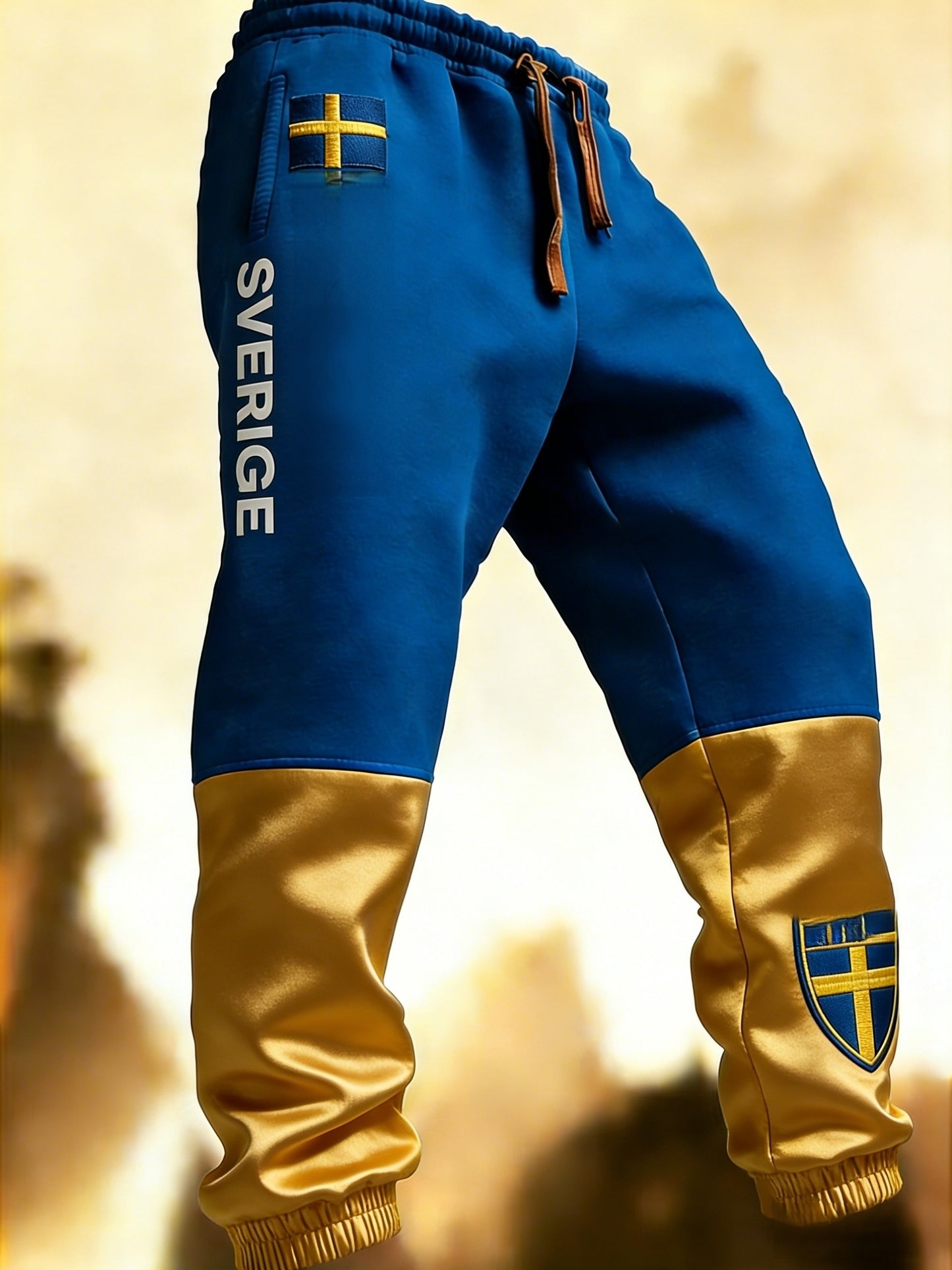 Mäns Retro Viking Svenska flaggbricka Casual Byxor