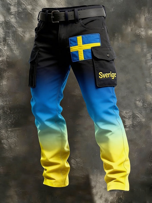 Herre retro viking svensk flagg merke forretningsstil uformelle arbeidsbukser
