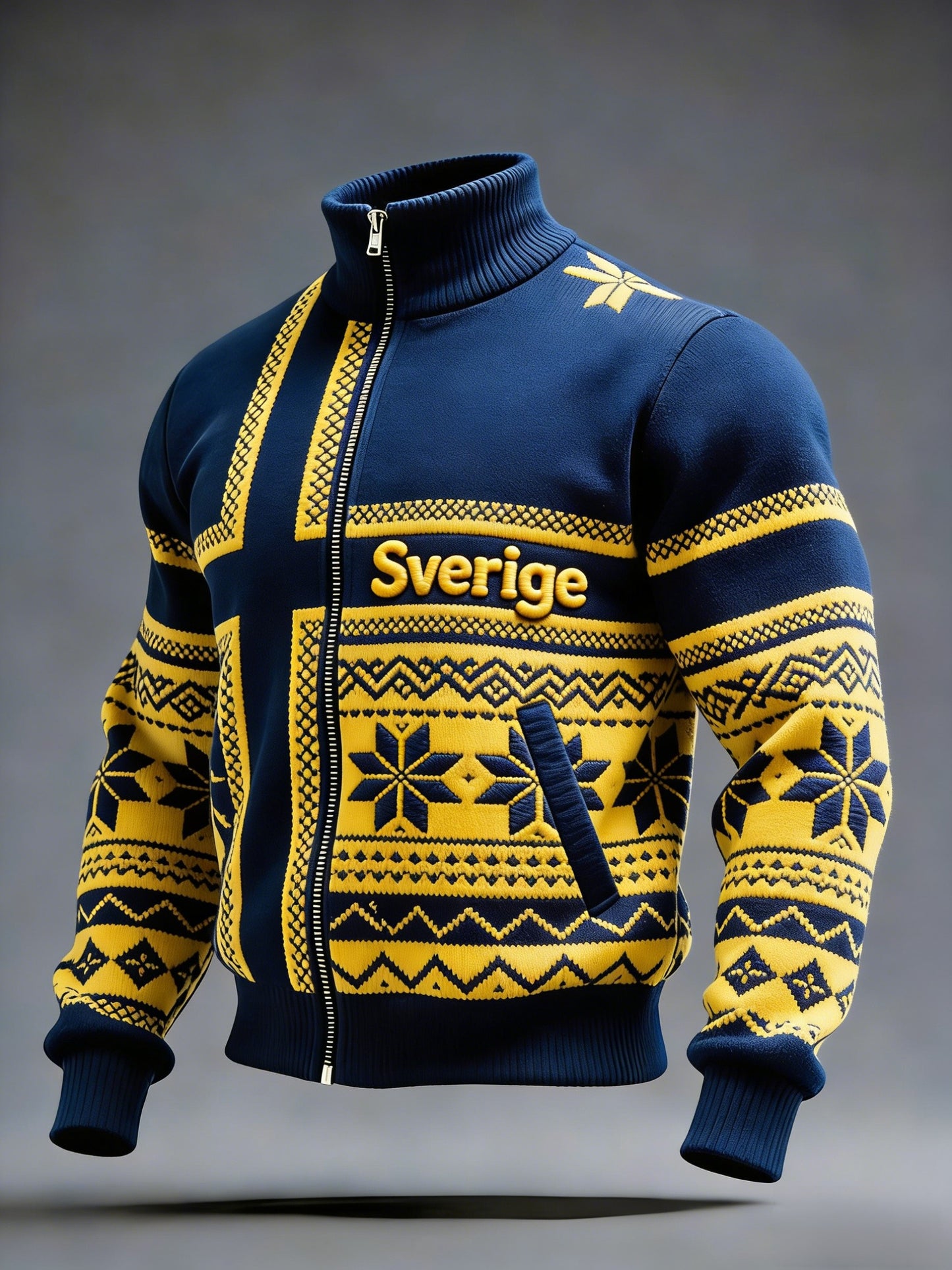 Retro Viking Svensk flaggbricka Casual Sporty Stand Collar Jacka