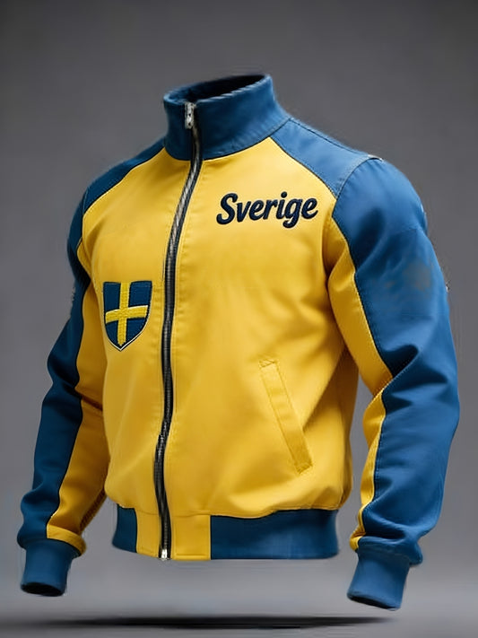 Retro viking-svensk flaggemblem avslappet sportsjakke med ståkrage
