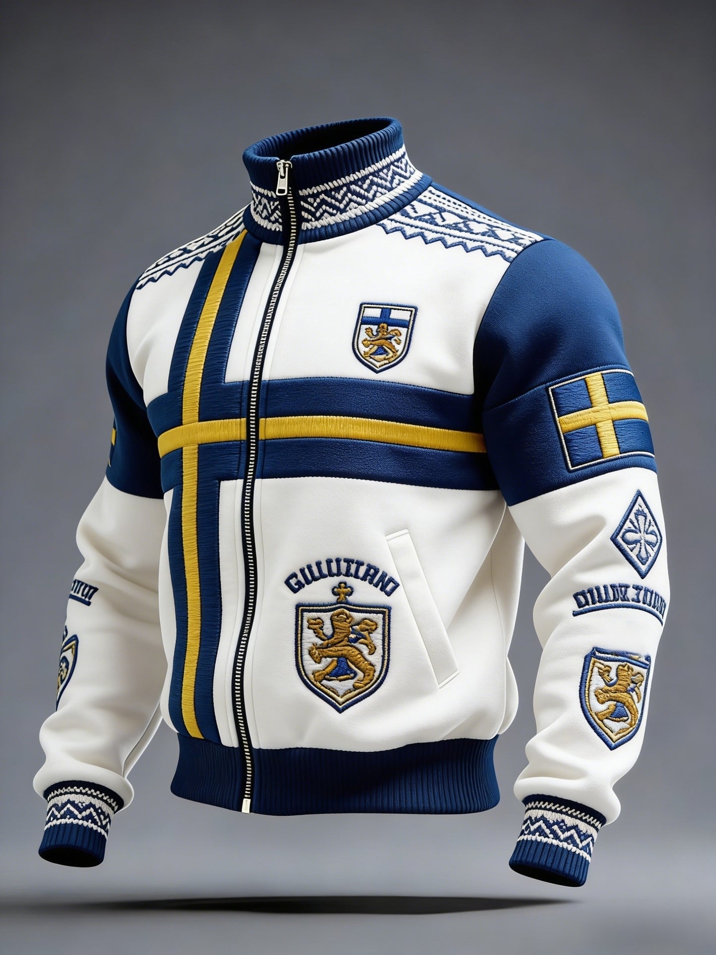 Retro vikingasvensk flaggmärke avslappnad sportig jacka med ståkrage