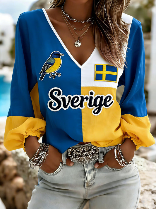 Dameskjorter Svensk kunst Print Flagg Lappeteppe Fargeskjema T-skjorte