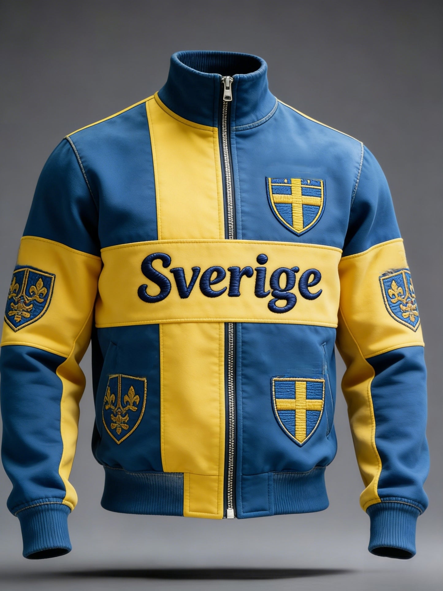 Retro vikingasvensk flaggmärke avslappnad sportig jacka med ståkrage