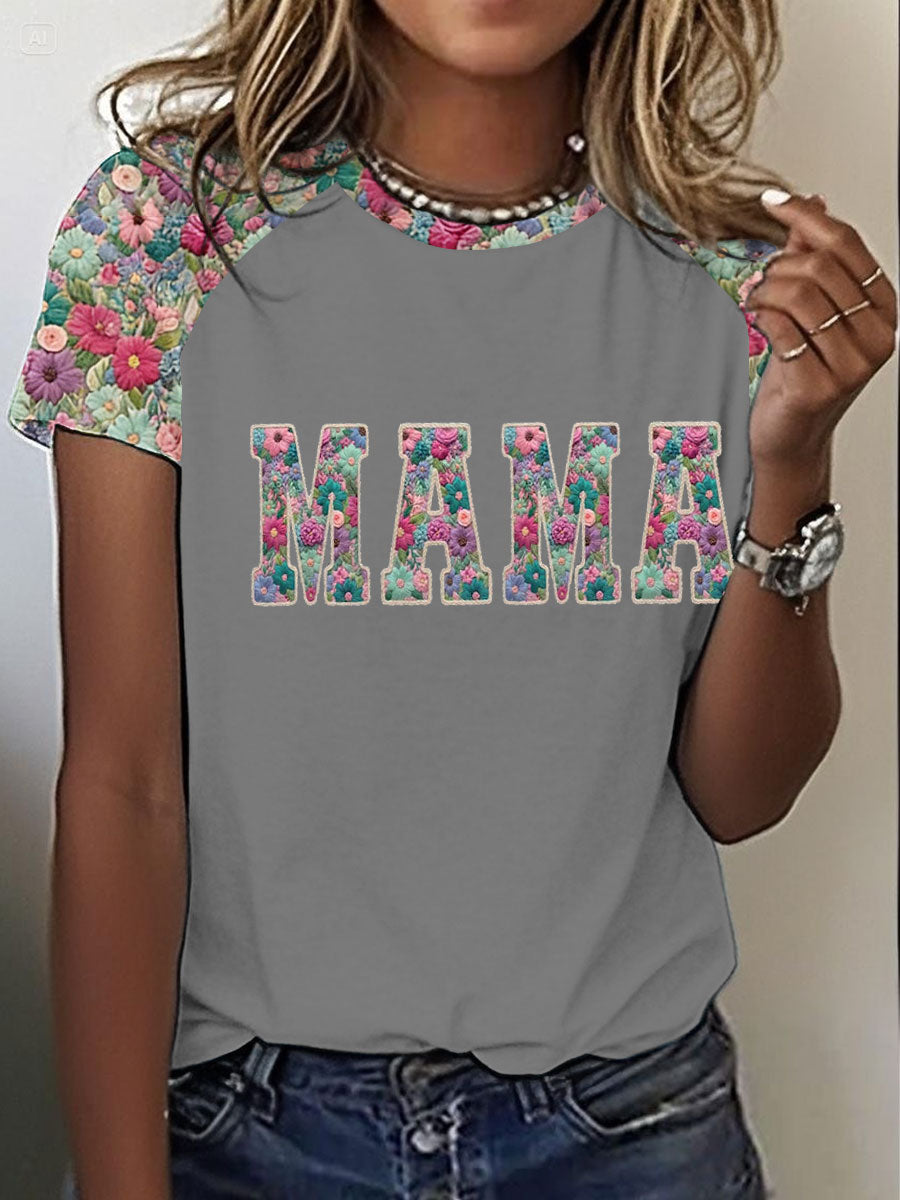 Kvinnors personaliserad Mama Tryck rund hals kort ärm T-shirt