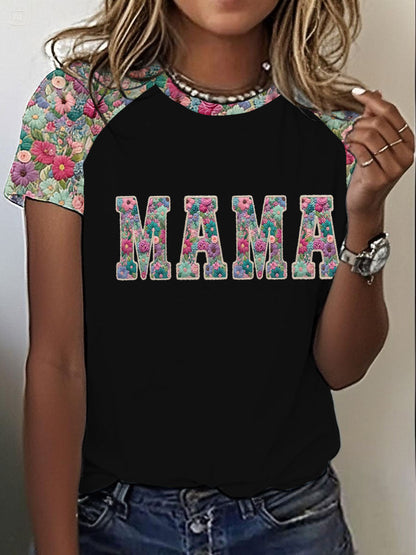 Kvinnors personaliserad Mama Tryck rund hals kort ärm T-shirt