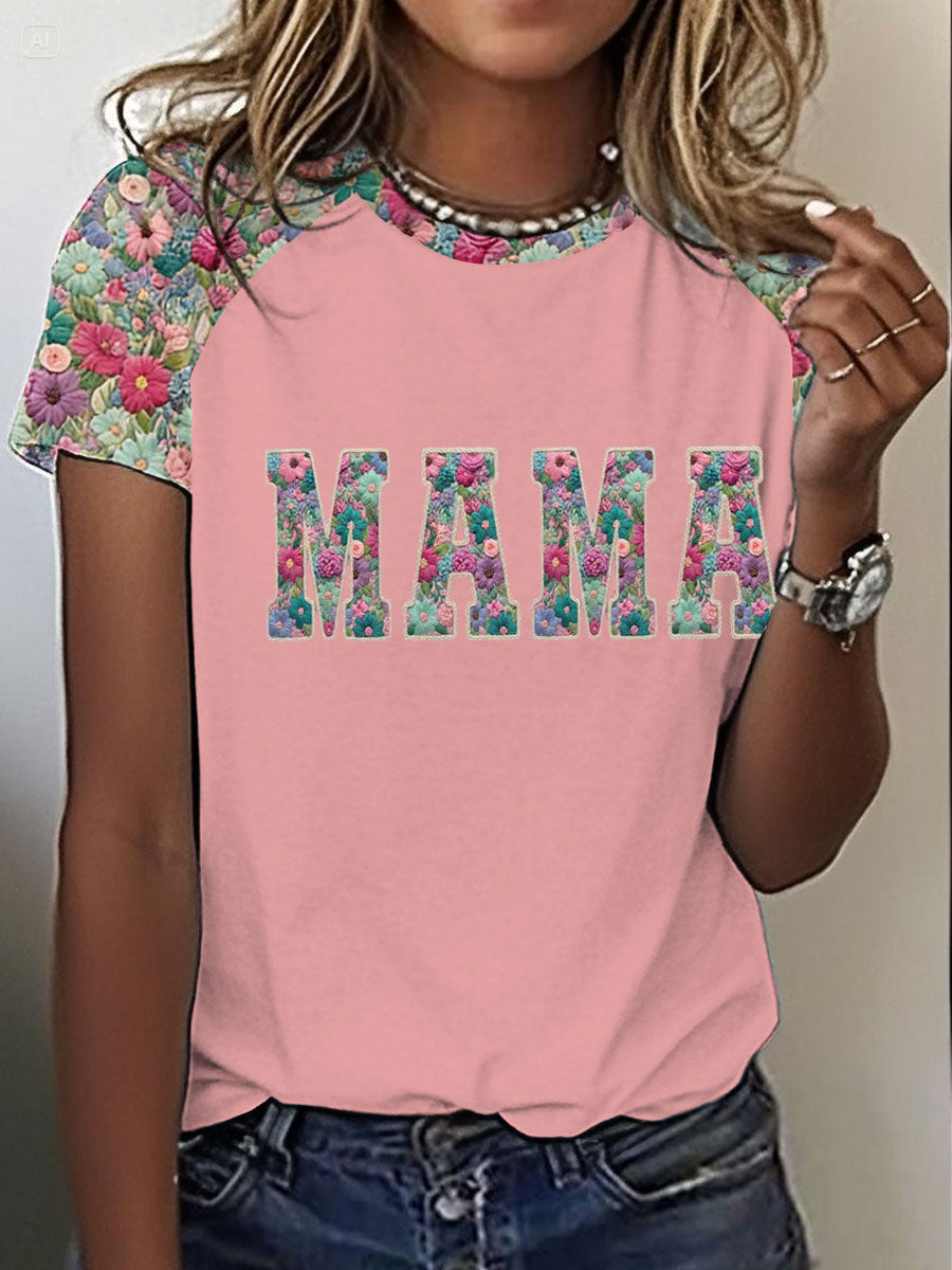 Kvinnors personaliserad Mama Tryck rund hals kort ärm T-shirt