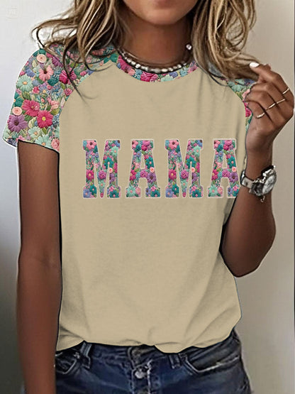 Kvinnors personaliserad Mama Tryck rund hals kort ärm T-shirt