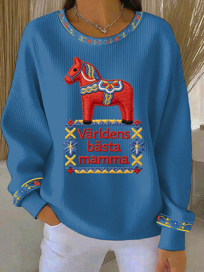 Kvinnors svenska morsdag Print Casual Sweatshirt