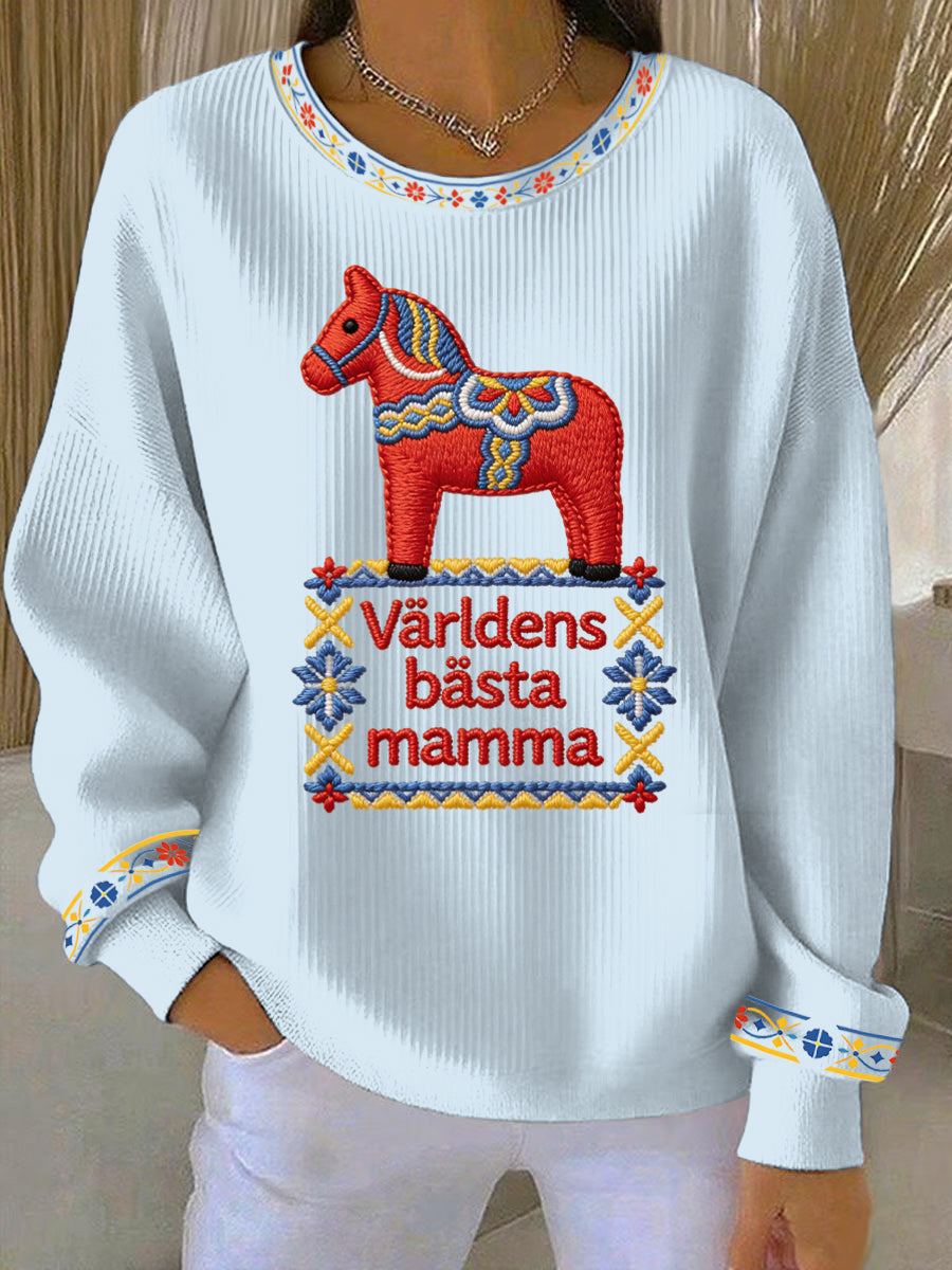 Kvinnors svenska morsdag Print Casual Sweatshirt
