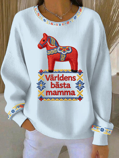 Kvinnors svenska morsdag Print Casual Sweatshirt