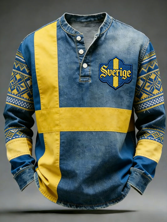 Retro viking-svensk flaggemerke avslappet langermet genser