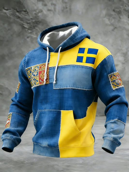 Retro viking svensk flaggmerke uformell langermet hettegenser