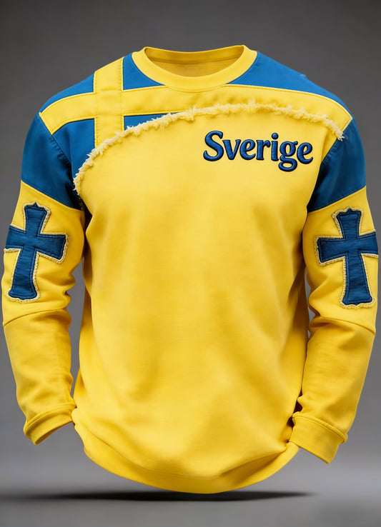 Retro Viking Svenska Flagga Plakett Uformell Langermet sweatshirt