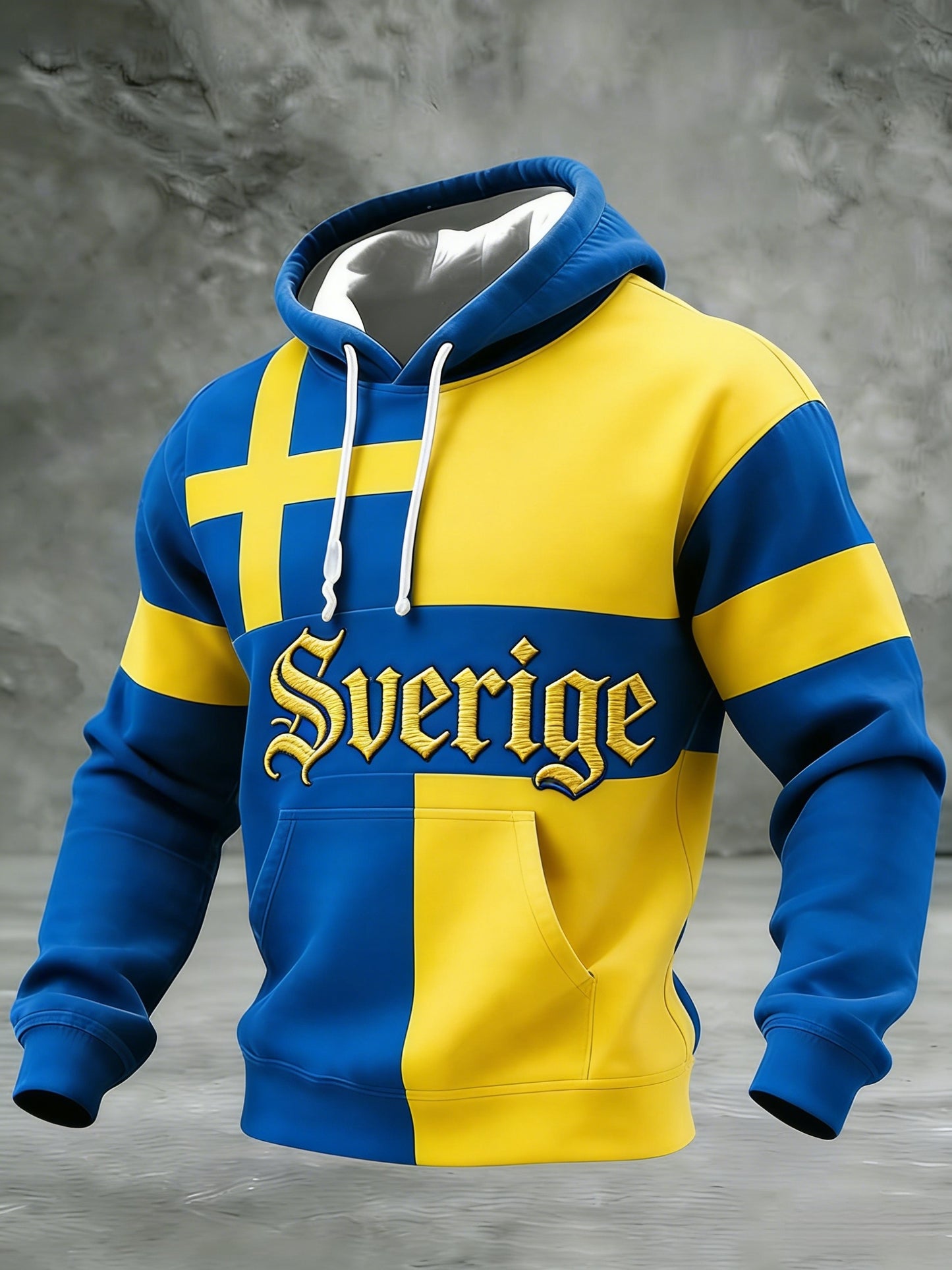 Retro Viking Swedish Flaggmärke Casual Långärm Huvad