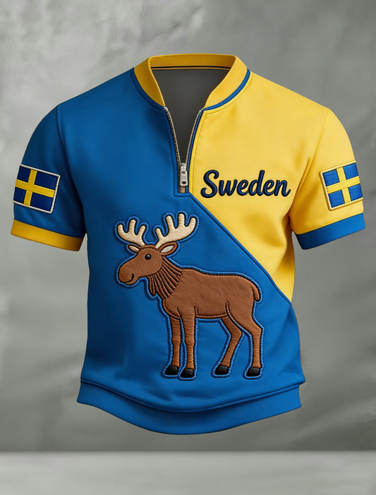 Herre svensk dyr print flaggfarge T-skjorte