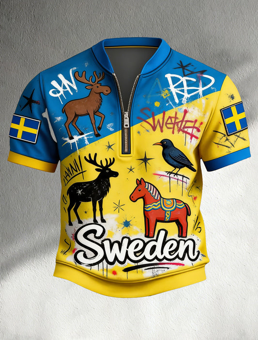 Herre svensk dyr Print Flagg Fargeskjema T-skjorte