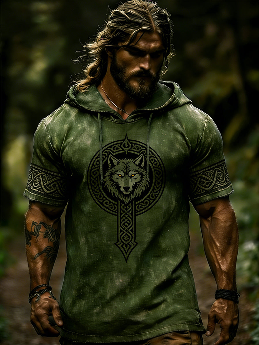 Mäns kortärm Hoodie med vikingtema print