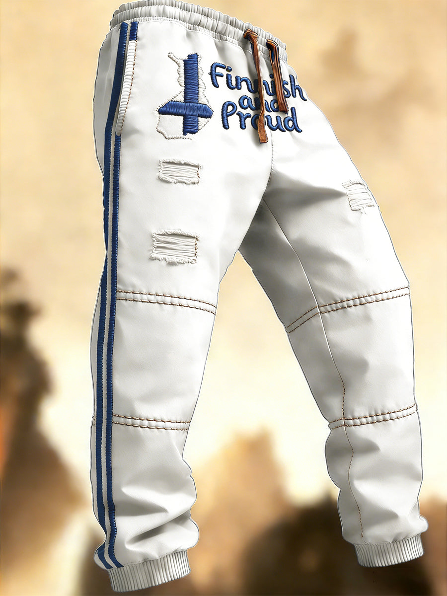 Vita Finland Karta Patchwork Skriv ut Casual Sportbyxor