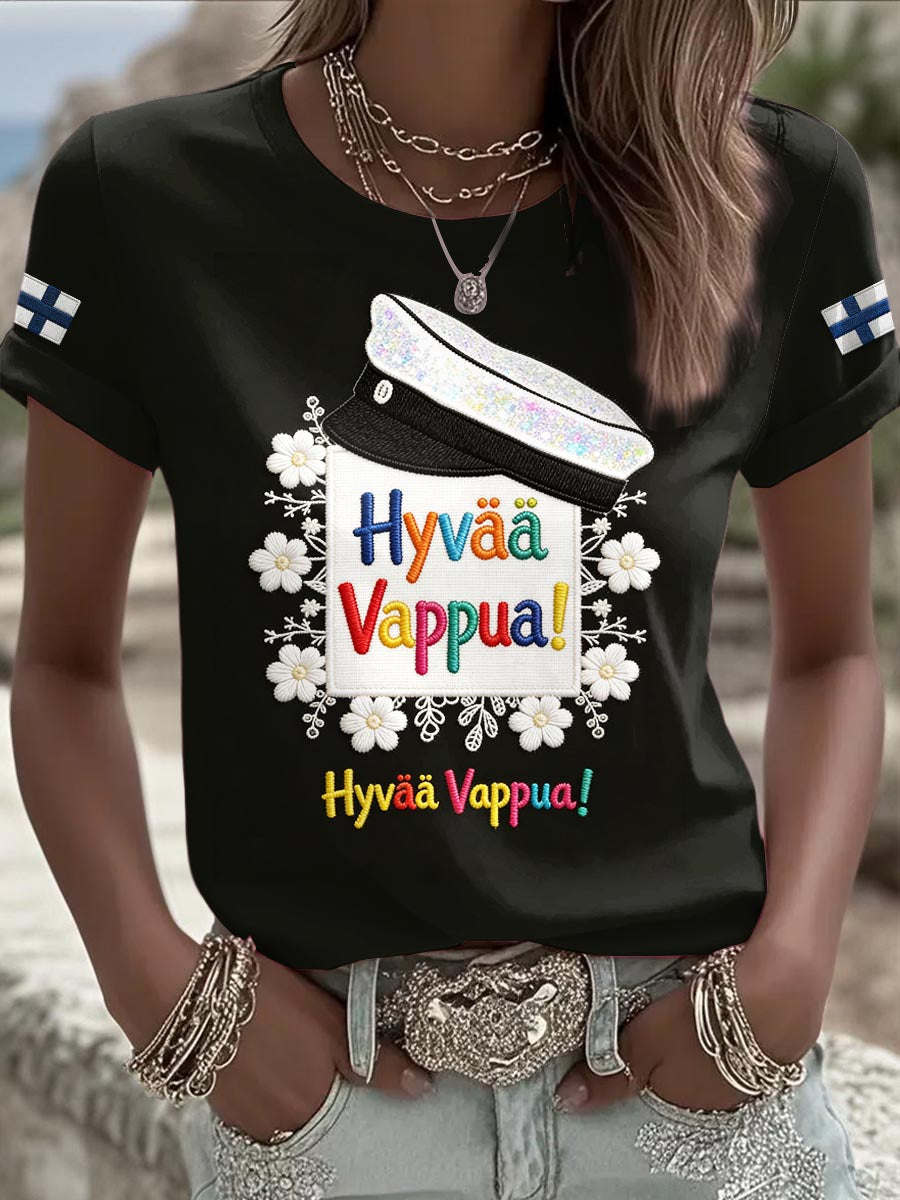 Kvinnors svarta finska Vappu studenthatt 3D-tryckt T-shirt