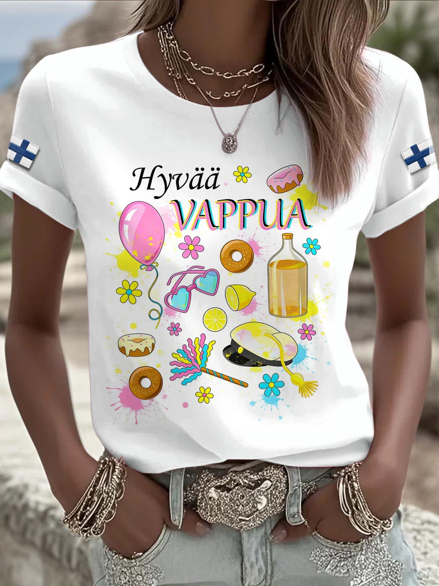 Kvinnors finska Vappu-tema Fun Print Casual T-shirt