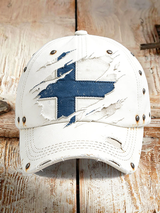 Finland Flagg Lappverk med hull-effekt trykk Hvit Casual Hatt