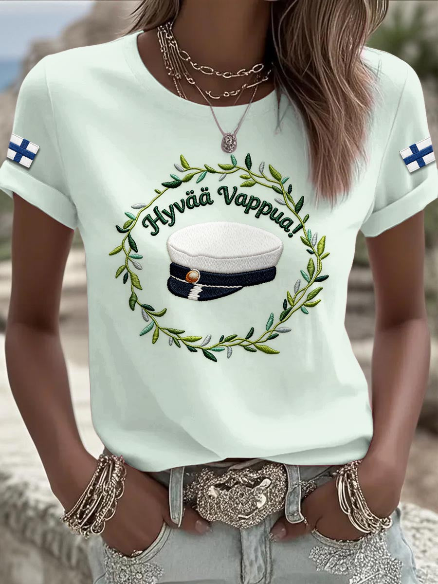 Kvinnors gröna finska Vappu student Cap Skriv ut Casual T-shirt