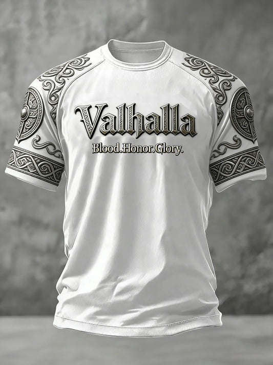 Herrens Viking-stil Valhalla Tryck Casual korta ärmar t-shirt