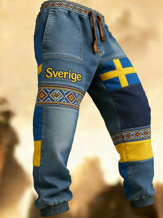 Herr Retro Viking Svensk Flagg Merke Hytte