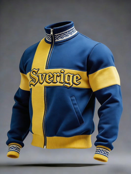 Retro viking svensk flaggemerke avslappet sporty jakke med ståkrage