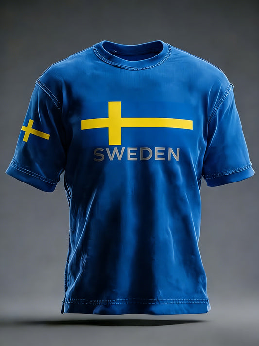 Retro viking svensk flaggmärke avslappnad t-shirt med korta ärmarna