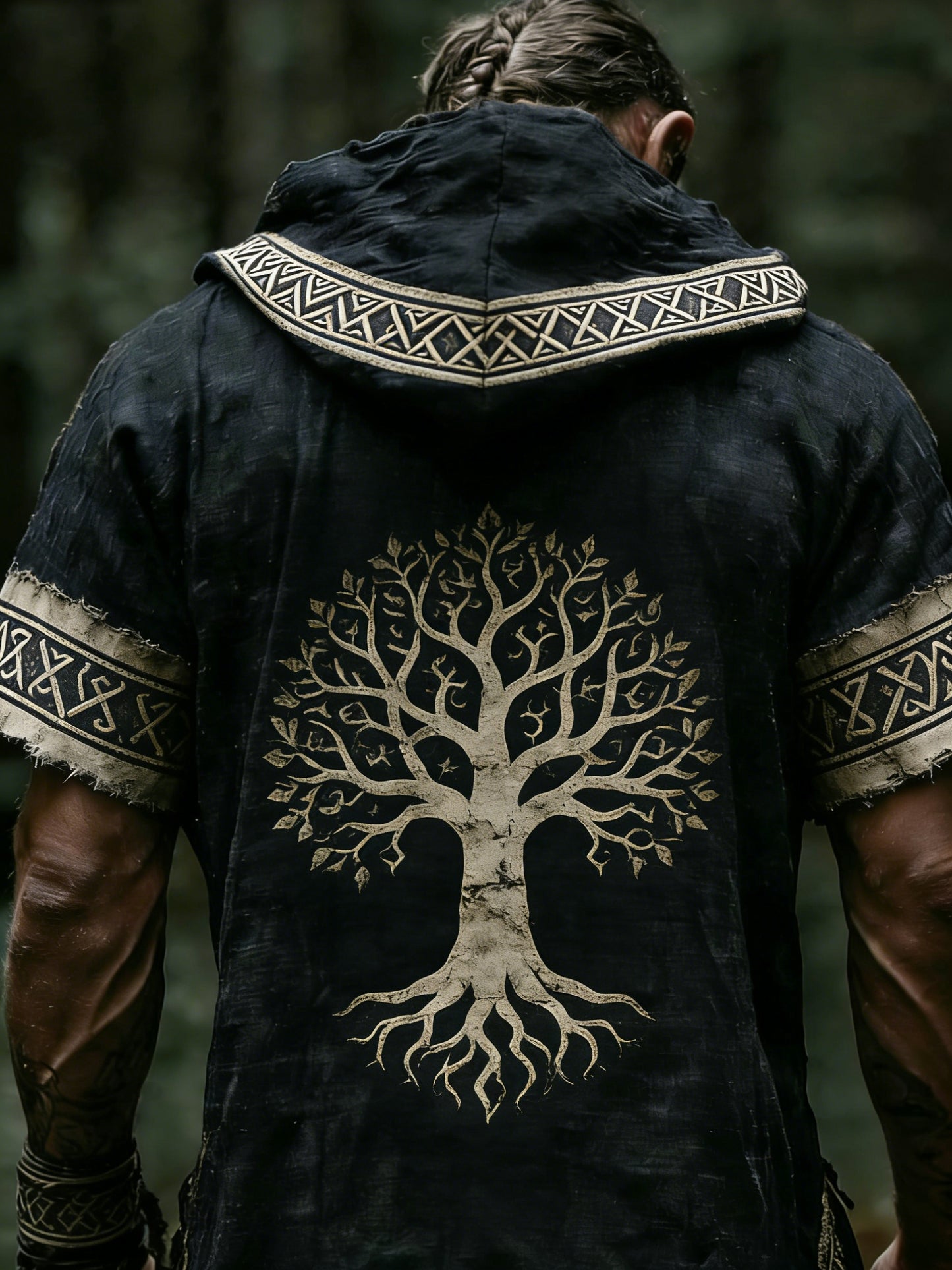 Mäns vikinga-tryck kortärmade huvad