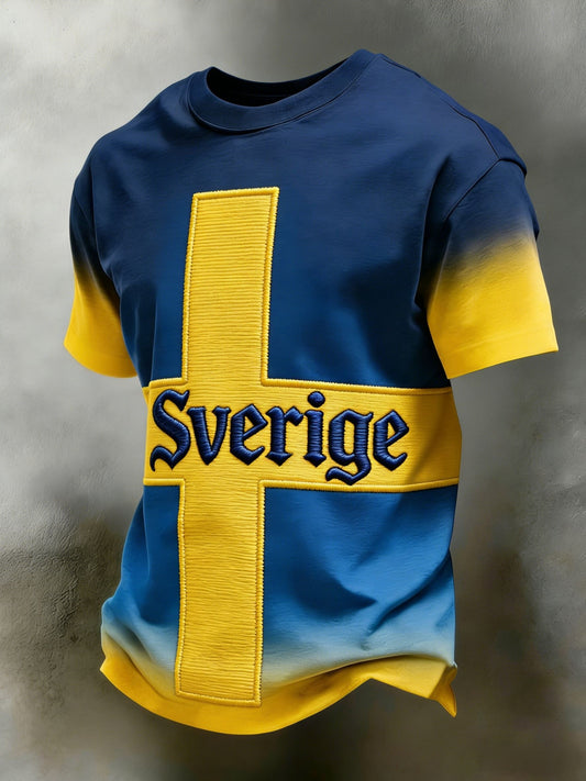 Retro Viking Svensk flagg-brikke Uformell kort-skjorte