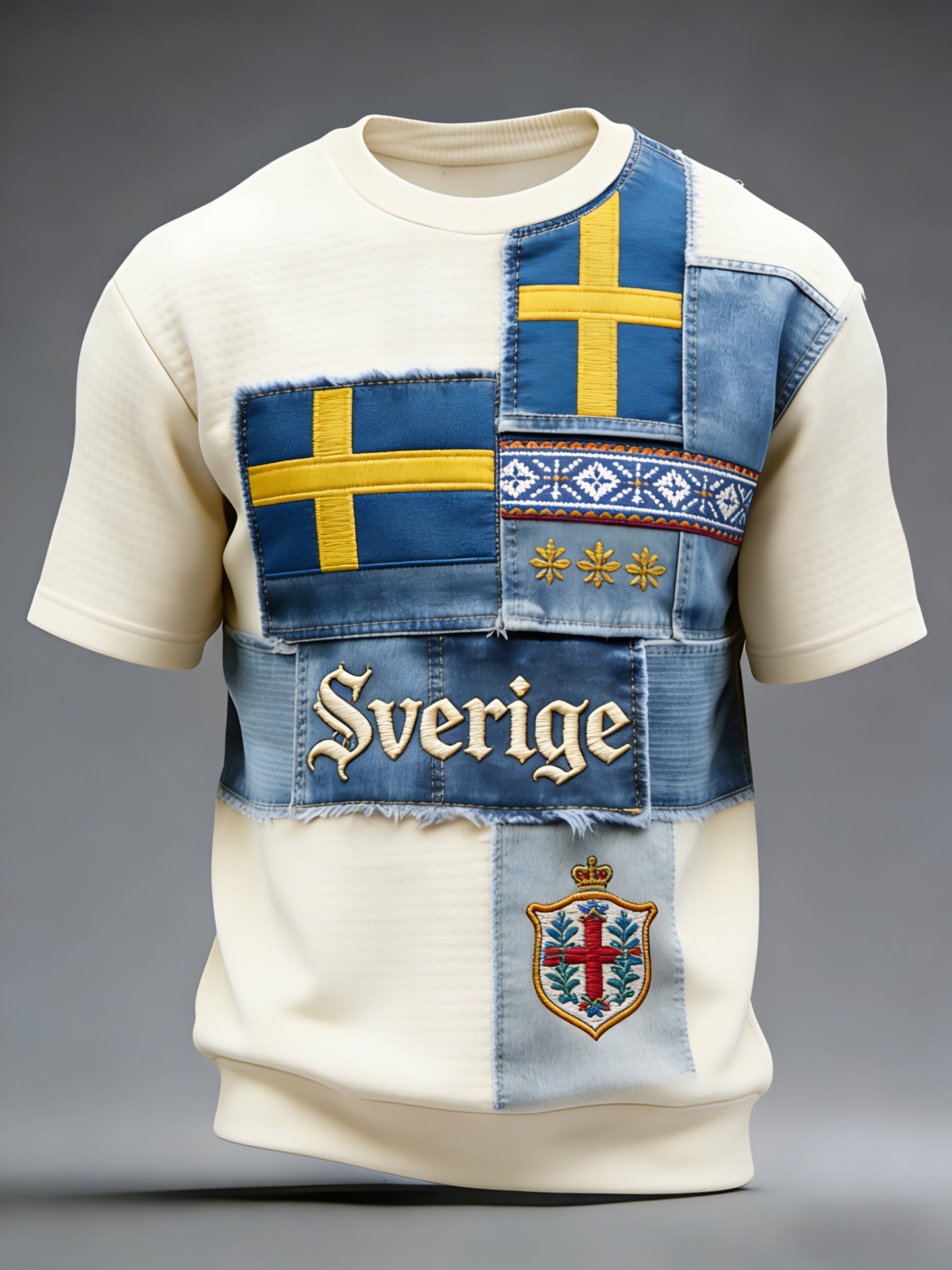 Retro viking svensk flaggmärke avslappnad t-shirt med korta ärmarna